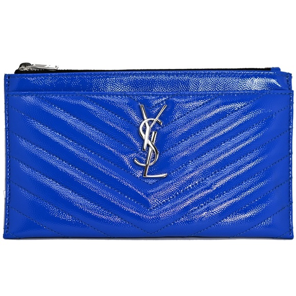 Yves Saint Laurent Handbags - YSL Matelassé Patent Clutch/ Pouch Clutch Blue